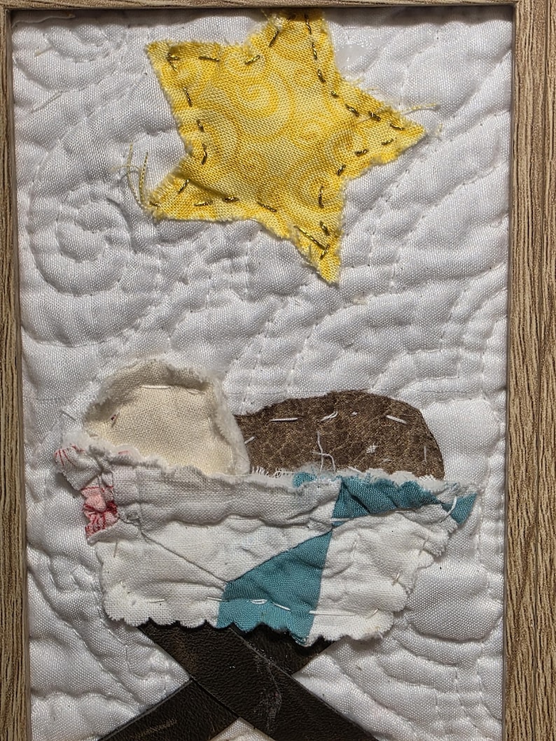 Rustic Nativity Background Handmade Nativity Framed Manger Art | Vintage Quilt Fabric | Rustic ...