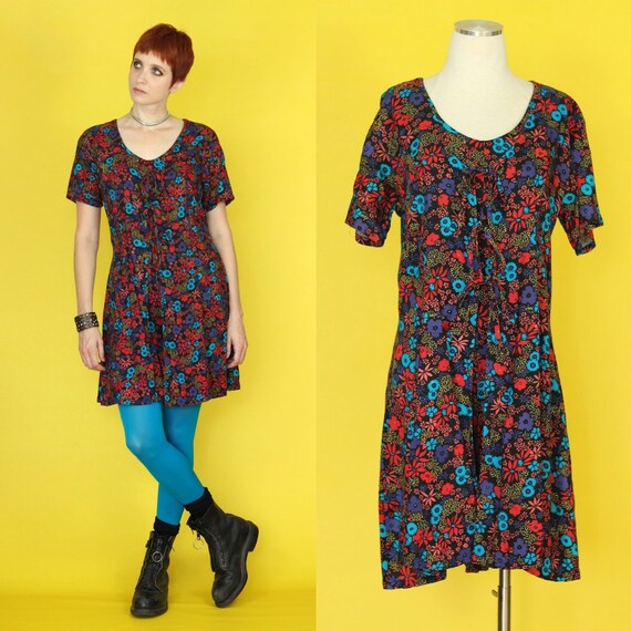Vintage 90s Romper - Shorts Jumpsuit - Dark Floral