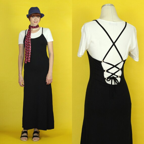 90s black dress with white shirt