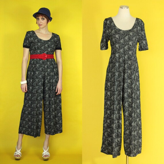 Vintage 90s Jumpsuit - Black and White Floral Jump