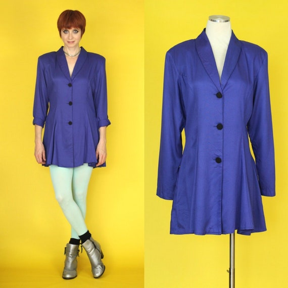 Vintage 80s Blazer Dress - Jacket Dress - Long Bla