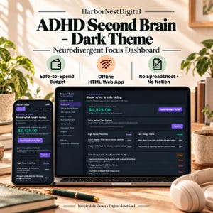 ADHS Second Brain App, Budgetplaner für sicheres Ausgeben, Offline-HTML-Web-App, Neurodiversitäts-Fokus-Dashboard, Keine Tabellenkalkulation, keine Notizen
