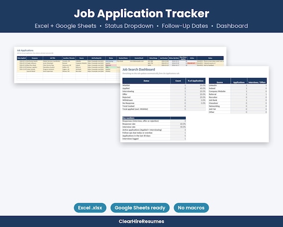 Job Search Tracker Google Sheets, Job Application Log Spreadsheet, Interview & Follow Up Tracker for Job Hunting