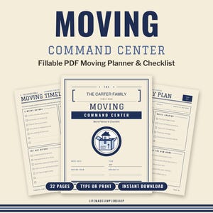 Moving Command Center Planner, 8-Week Timeline, Box Inventory (Fillable PDF)