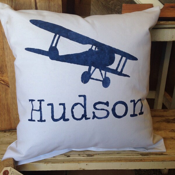 Boy pillow, airplane pillow, airplane deco, boy bedroom decor, airplane nursery, boys nursery, personalized pillow