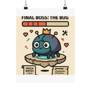 Final Boss: The Bug - Cute Pixel Bug Mascot Boss Fight Poster for Indie Game Devs