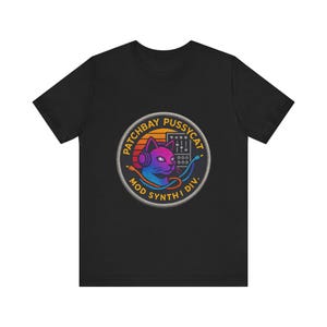 PATCHBAY PUSSYCAT - Embroidered-Look Modular Synth Cat Chest Crest Sweatshirt Tee for Synthwave Musicians