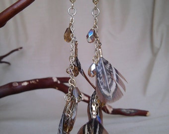 Plume et cristal Boucles d'oreilles