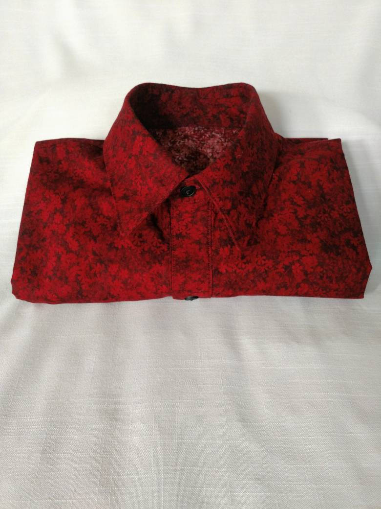 strapless open back dress Red Dress Shirt with Black Floral Accent Trim, S main image 0