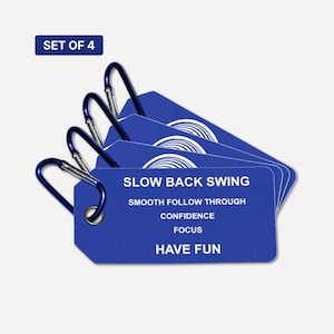 Golf Foursome Gift, Set of 4 Swing Thought Golf Bag Tags for Golf Buddies, Outings and Tournament Prizes