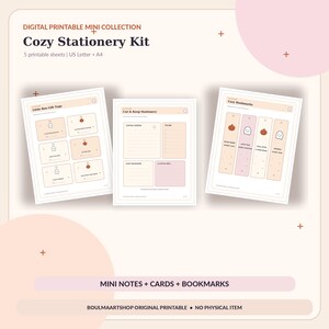 Pode incluir: Um kit de papelaria digital imprimível com cinco folhas nos tamanhos US Letter e A4. A coleção inclui etiquetas de presente Little Boo, papelaria para recortar e quatro marcadores de página com ilustrações de fantasmas e abóboras.