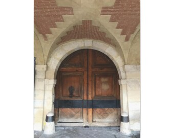Massive Wood Doors in Brick Archway, Paris - Architectural Photograph on Canvas