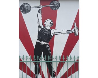 Circus Strong Man Mural Street Art - Photograph on Canvas