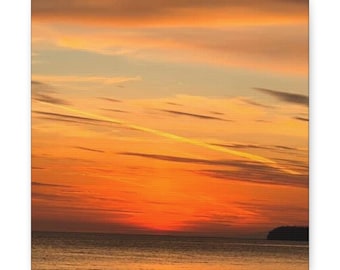 Beautiful Orange Sunset Over the Sea, Florida Art - Photograph on Canvas