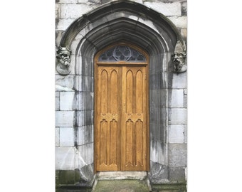 Arched Wood Castle Door Dublin Ireland - Architectural Photograph on Canvas