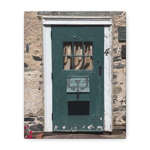 Green Door on Historic Stone Home, Architectural Art - Photograph on Canvas