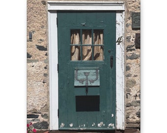 Green Door on Historic Stone Home, Architectural Art - Photograph on Canvas