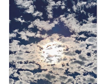 Night Moon in the Dark Blue Sky with White Clouds Art - Photograph on Canvas