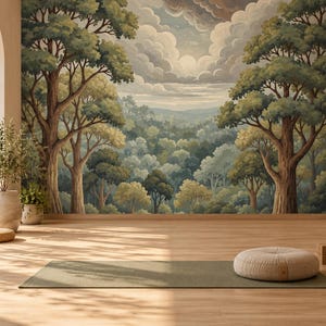 Vintage Forest Peel & Stick Wallpaper (Sage Green Scenic)