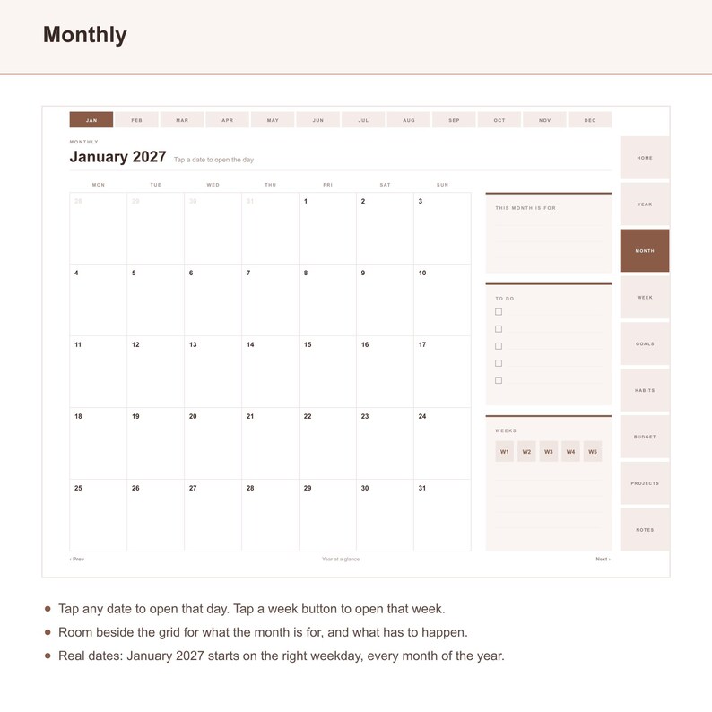 2027 Digital Planner for GoodNotes, Hyperlinked All-in-One iPad Planner 2027, Daily Weekly Monthly, Notability, 514 Pages, Minimalist image 3