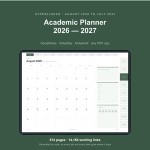 Academic Digital Planner 2026-2027 for GoodNotes, Hyperlinked Student Planner, iPad Notability Planner, Daily Weekly Monthly, 514 Pages image 1