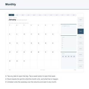 Undated Digital Planner for GoodNotes, Hyperlinked iPad Planner, Daily Weekly Monthly Undated Planner, Notability, 528 Pages, Minimalist image 3