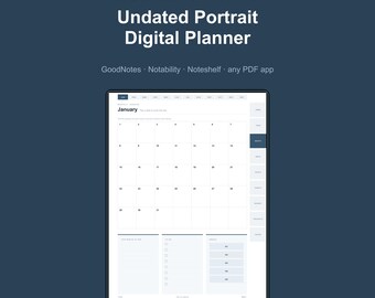 Undated Portrait Digital Planner for GoodNotes, Hyperlinked iPad Planner, Vertical Daily Weekly Monthly Planner, Notability, Minimalist