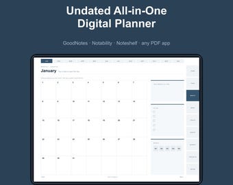 Undated Digital Planner for GoodNotes, Hyperlinked iPad Planner, Daily Weekly Monthly Undated Planner, Notability, 528 Pages, Minimalist