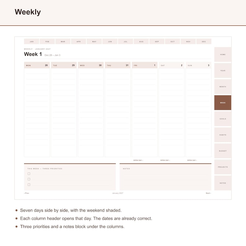 2027 Digital Planner for GoodNotes, Hyperlinked All-in-One iPad Planner 2027, Daily Weekly Monthly, Notability, 514 Pages, Minimalist image 5
