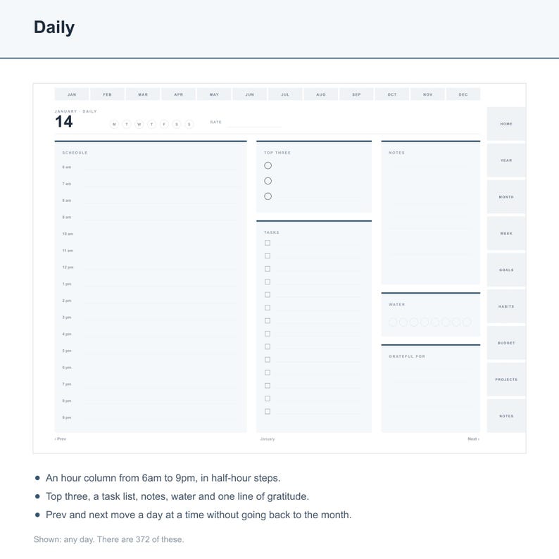 Undated Digital Planner for GoodNotes, Hyperlinked iPad Planner, Daily Weekly Monthly Undated Planner, Notability, 528 Pages, Minimalist image 4