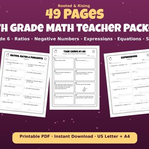 6th Grade Math Worksheets, 49 Page Teacher Packet with Unit Test and Answer Keys