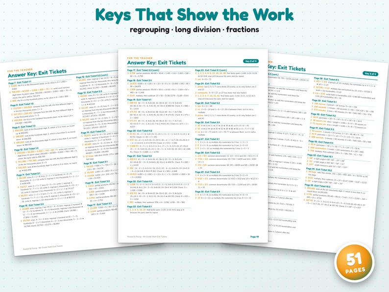 Long Math Problems Printable 4th Grade Math Exit Tickets, Exit Slips, Formative Assessment, Fourth ...