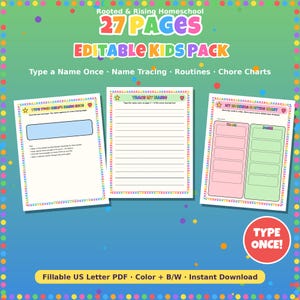 Editable Name Tracing Worksheets with Visual Schedule Cards and Chore Charts