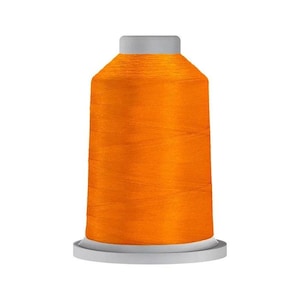 May include: A spool of vibrant orange sewing thread featuring a smooth, cylindrical body wrapped in high-quality fiber. The spool has a light gray top cap and a matching light gray base, providing a clean contrast to the bright orange color.