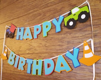 Monster Truck Banner, Truck Theme Party, Truck Birthday Banner, Boy's Truck Birthday Banner, Truck Bunting, Dump Truck Theme Birthday,