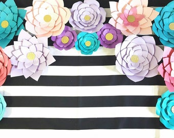 Paper Flower, Baby Shower Decor, Nursery Decor, 1st Birthday Decor, Sweet Sixteen, Rainbow, Purple Turquoise Pink Flowers, Backdrop