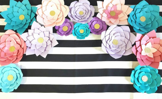 Paper Flower, Baby Shower Decor, Nursery Decor, 1st Birthday Decor, Sweet Sixteen, Rainbow, Purple Turquoise Pink Flowers, Backdrop Il_570xn