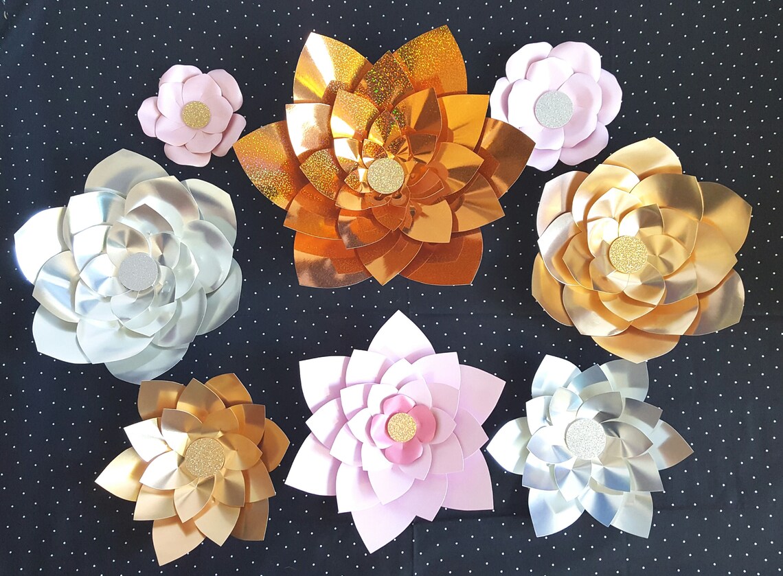 Gold Silver Pink Giant Paper Flowers Large Paper Flowers Etsy