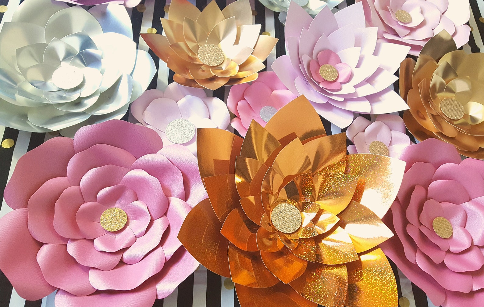Gold Silver Pink Giant Paper Flowers Large Paper Flowers Etsy
