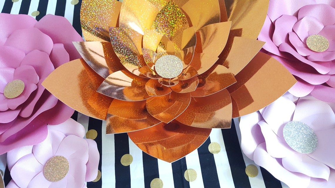 Gold Silver Pink Giant Paper Flowers Large Paper Flowers Etsy