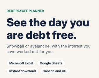 Debt Payoff Planner Spreadsheet, Debt Snowball and Avalanche Calculator for Excel and Google Sheets, Debt Free Tracker, Canada and US