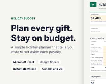 Holiday Budget Spreadsheet, Christmas Gift Tracker for Excel and Google Sheets, Holiday Gift List Planner, Christmas Budget Planner