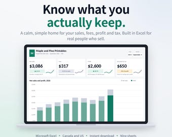 Etsy Seller Bookkeeping Spreadsheet Excel Google Sheets, Small Business Sales and Profit Tracker, Fee Calculator, Profit and Loss, Mileage