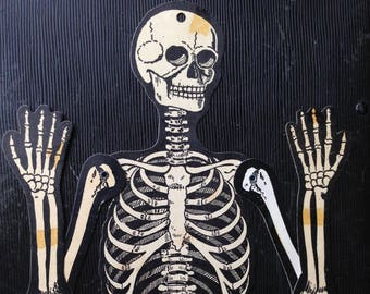 Vintage Halloween Articulated Skeleton Die Cut Autumn Decor Fall Display Party Prop Old Collectible 1950s Era Beistle Luhrs Spooky Bones