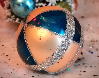 Vintage Christmas Ornament Small Colorful Orange Cream Blue Polish Glass Glitter Old Collectible Tree Decor Holiday Retro Xmas Display Prop