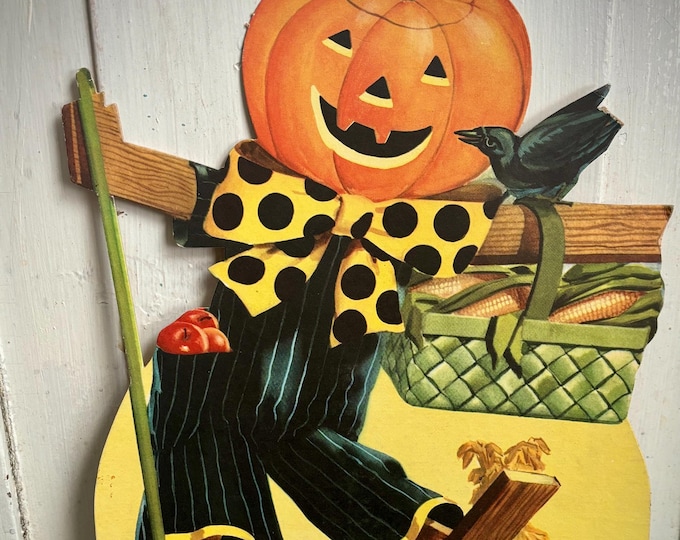 Vintage Halloween Jack O Lantern Anthropomorphic Pumpkin Head Scarecrow ...
