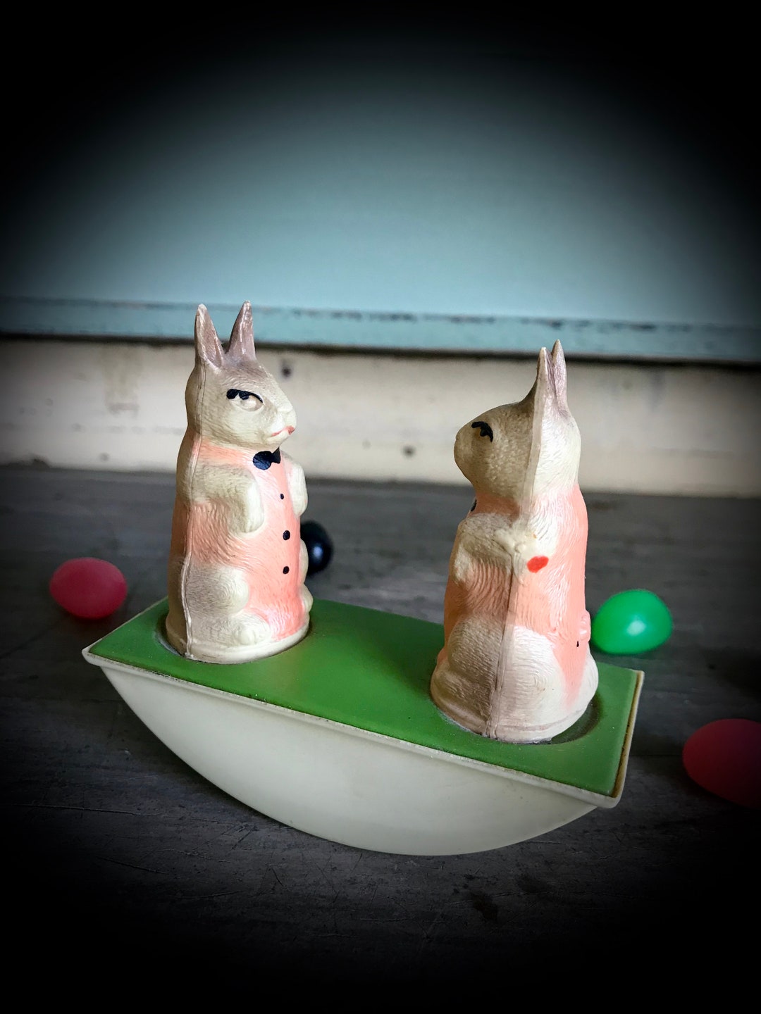 RARE Antique Celluloid Bunnies Rocker Toy Old Collectible 1920s Era ...