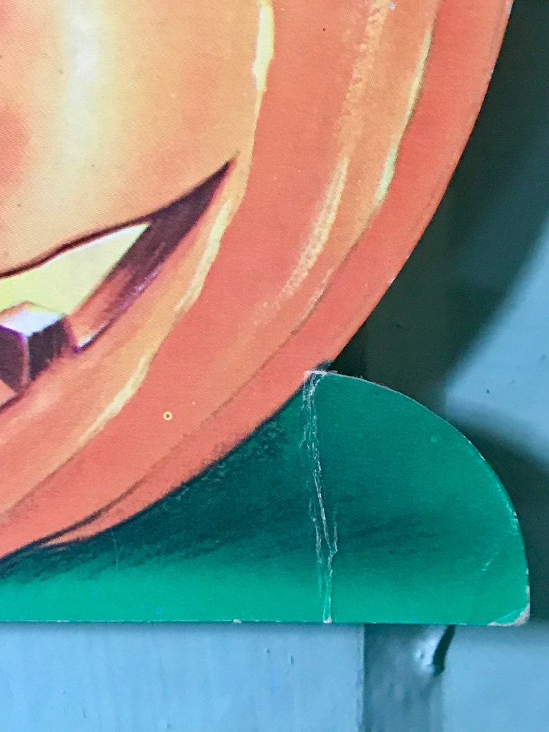 Vintage Halloween Die Cut Kitten Witch Jack O Lantern Pumpkin Head Full ...