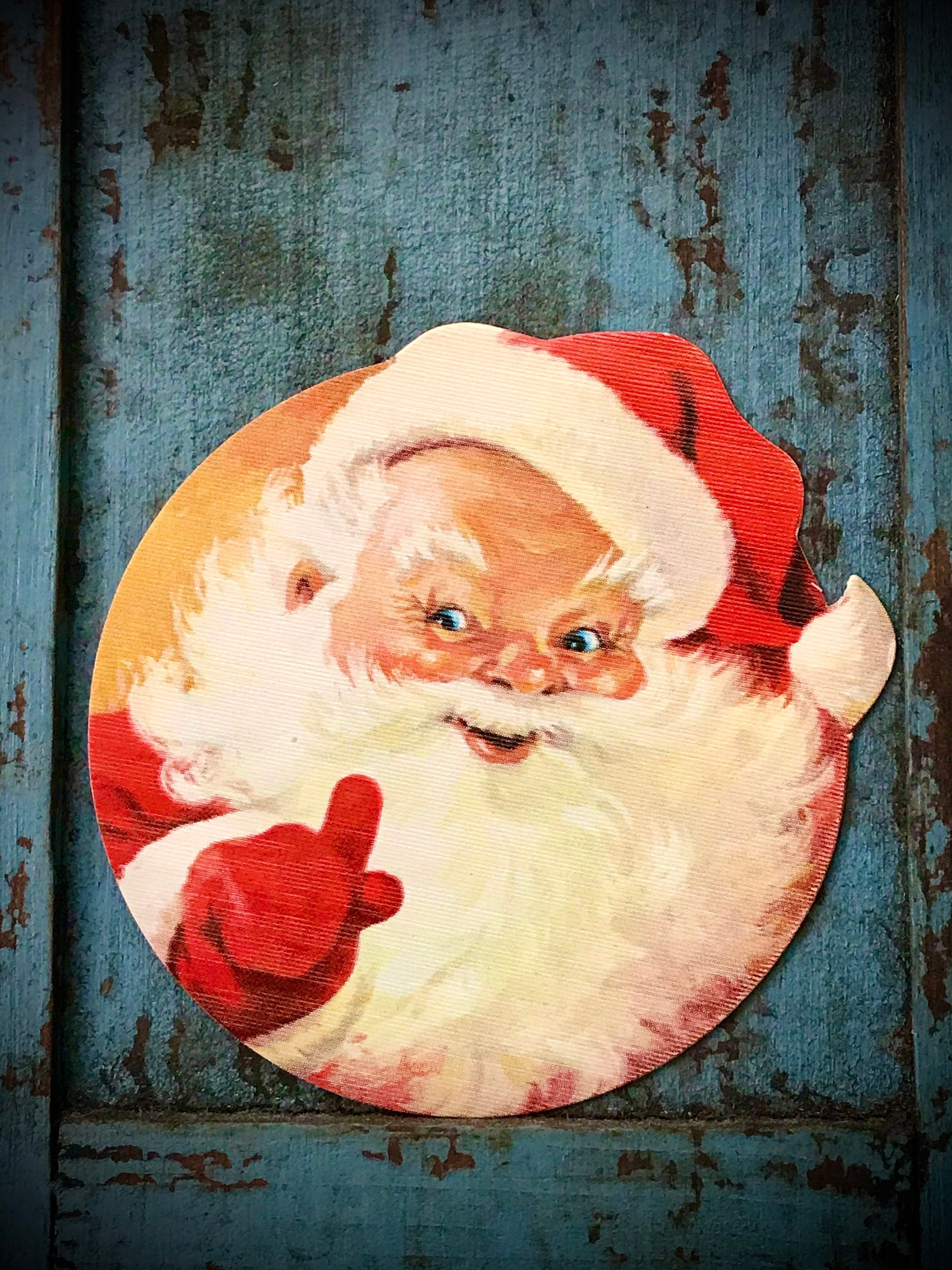 SET of 5 ~vintage TINY Jolly Santa Claus X-mas Die Cut
