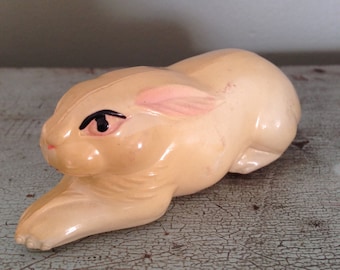 Antique Easter Bunny Celluloid Toy Viscoloid USA Early 1920s Rattle Collectible Vintage Rabbit Easter Decor Display Spring Animal Vignette